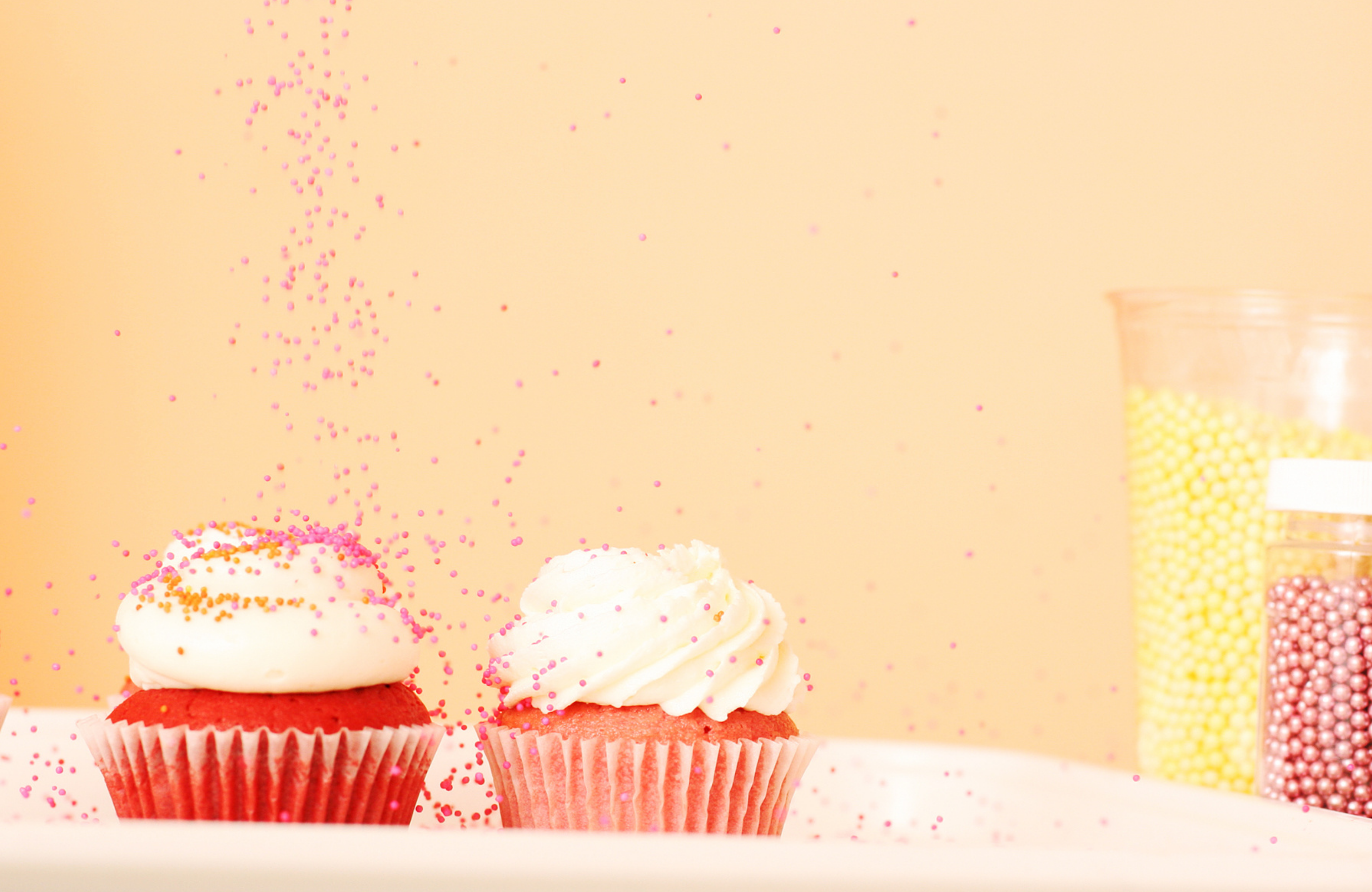 pink champagne and red velvet cupcakes