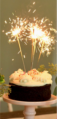 Cake with lit sparkler candles