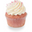 Pink Champagne cupcake with white frosting and pink sprinkles on a white background